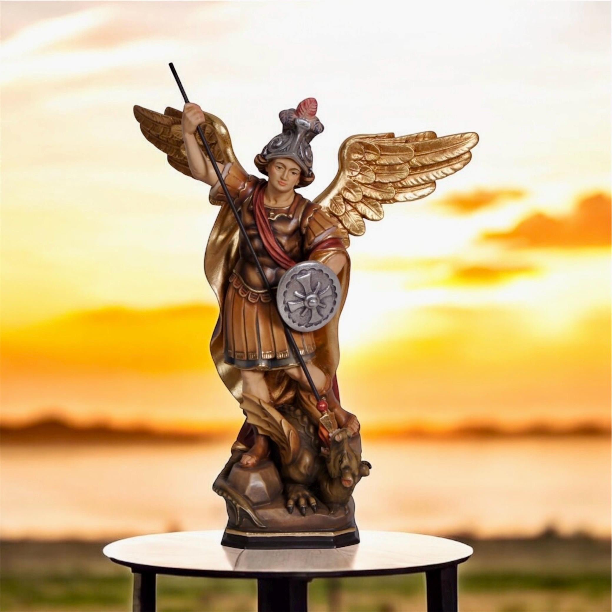 Hand-carved St. Michael the Archangel With Helmet and Sword. St
