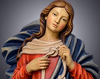 Virgen Desatadora de Nudos, Madera Teñida al Aceite. Tallada a mano. Varios tamaños.