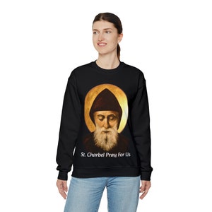 St. Charbel Prayer Unisex Cozy Crewneck Sweetshirt Spiritual Comfort Wear