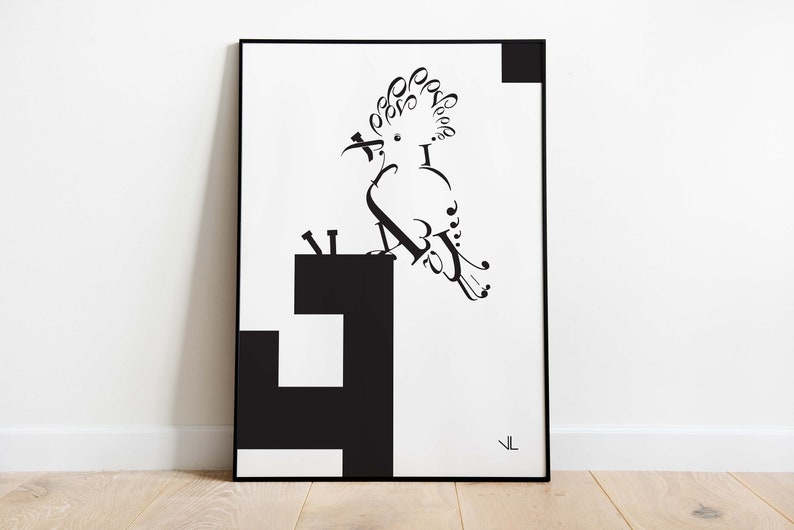 Bird, Poster, A4, Letter art, Digital print, Illustration, Unframed image 1