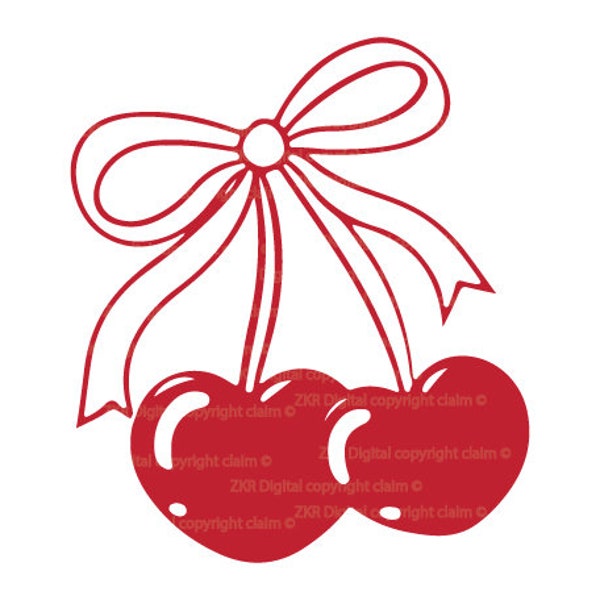 Heart Cherry Bow SVG, Preppy Red Bow, Cherries, Red Coquette Aesthetic, Girly, valentine day svg, cherry, bow, heart svg, cut file, Cricut