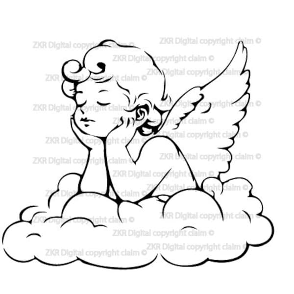 Cherub Engel SVG, ein kleiner Engel Clipart, süßer Engel png, Engel auf Wolken dxf Logo, Engel SVG, schlafender Engel, Engel Vektor Cutfile, png svg