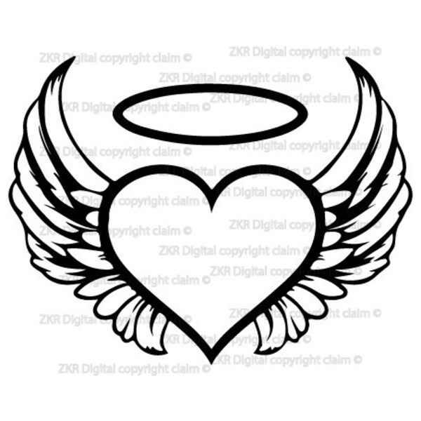 Angel heart Svg, Angel wings Svg, Heart with wings Svg, Angel Svg, Wings with halo Svg, Love wings, Heart wings, angel, heart, wing, memory