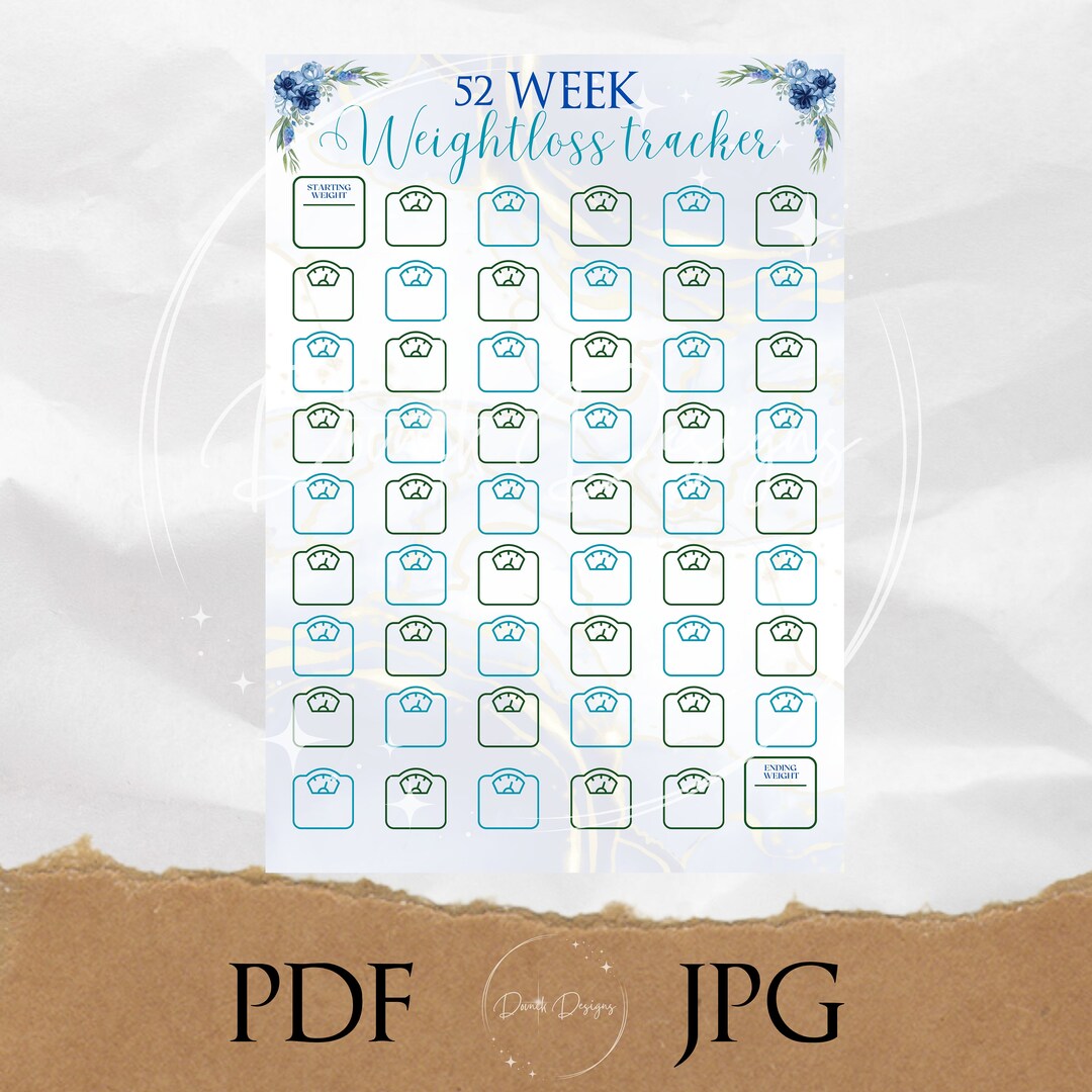 52 Week Weightloss Tracker! A4 Size Printable PDF &amp; JPEG, Print Weight ...