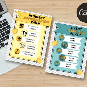 Customizable Event Flyer Template - Event Week, Festival Calendar, Canva, Itinerary, Spirit Week, Employee/Resident Appreciation - Clapping