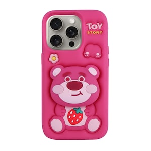 iPhone 15 Pro weiches Silikon mit faltendem Ständer Fall für Apple 3D Karikatur Anime graue Farbe Fall ... Niedliche Bär Iphone Abdeckung