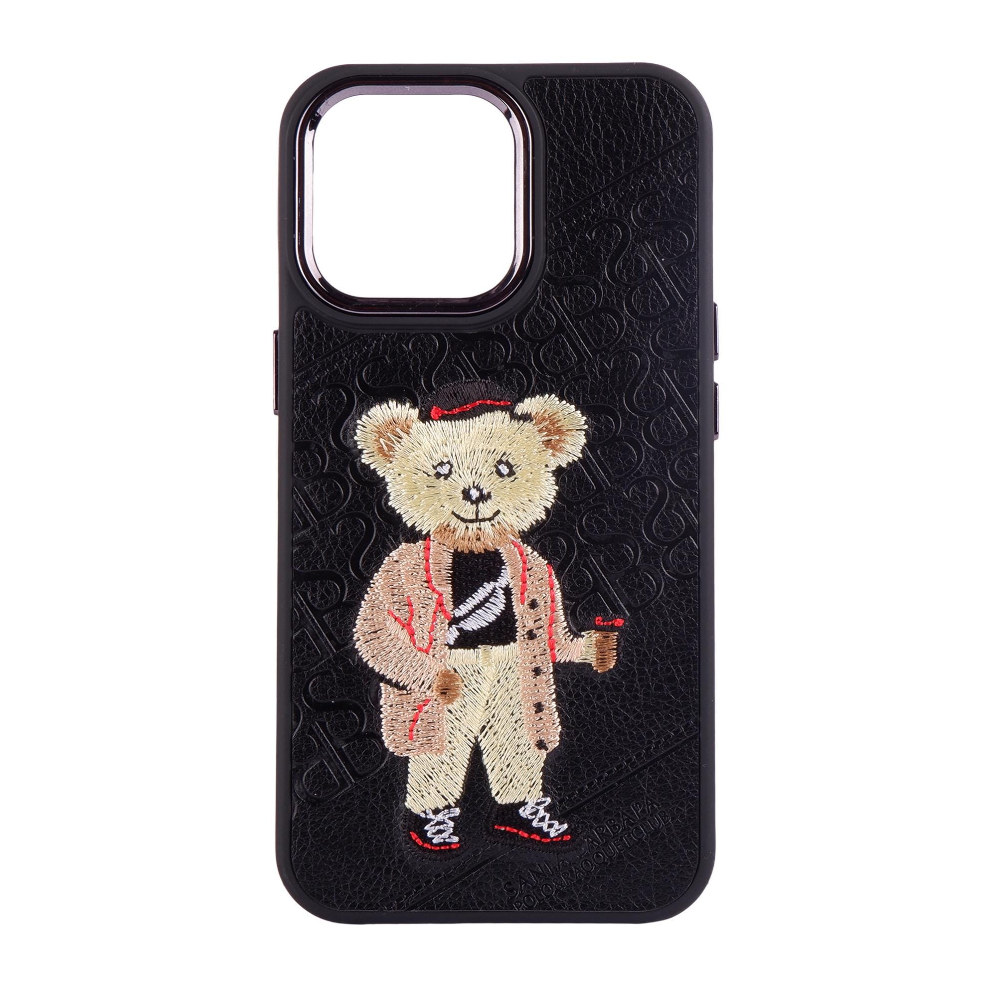 【Polar bear】　iPhone13Pro Embroidered Polar Bear iPhone 13 Pro Case: Black Leather, Hip-hop
