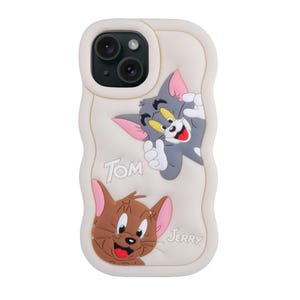 漫画キャラクターのトムとジェリーの電話ケース、iPhone 15+ 対応 | かわいいデザイナー | 柔軟なシリコン | ピンク...