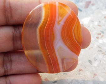 Orange Banded Agate Cabochon: 74 Ct Loose Gemstone (50X31X5 MM) #4201