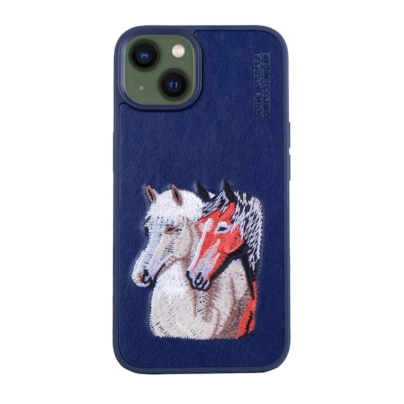 Embroidered Horses Leather iPhone 13 Case Polo Club - Main Image