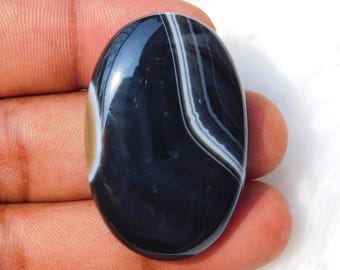 Black Banded Agate Cabochon: Loose Gemstone, 38 CT #3348