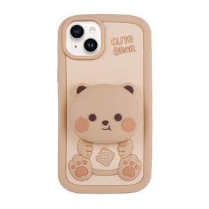 iPhone 14 + weiches Silikon mit faltendem Ständer für Apple Cute Bear Case 3D Cartoon Anime Color Case ...