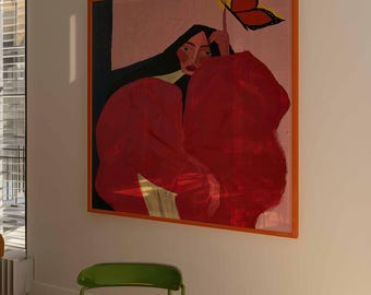 Modern Folk Art, Woman and  Butterfly Wall Art , Eclectic Bedroom Decor