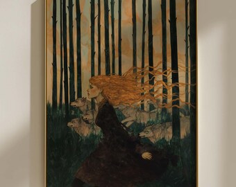 Wild Woman and Wolf Art Print | Sacred Feminine Wall Art | Divine Feminine Poster | Witchy Wolf Wall Decor | Nature Lover Gift