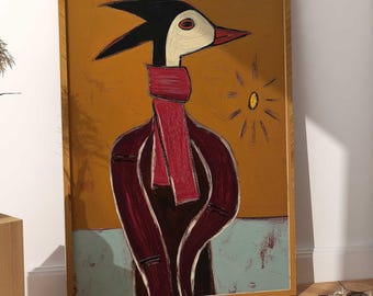 Bird Art Print | Surreal Figure Wall Art | Dark Academia Portrait | Moody Vintage Decor | Eclectic Maximalist Wall Art