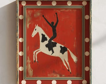 Horse Rider Wall Art Print | Bold Red Equestrian Poster | Abstract Horse Print | Eclectic Living Room Decor | Horse Lover Gift