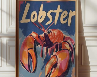 Uitdagende acryl kreeftenprint | Muurkunst kustkeuken, decor strandhuis