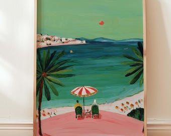 Playful Seascape Art Print, Colorful Modern Wall Art
