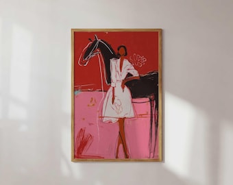 Pink Horse Print, Western Wall Art, Cowgirl Decor, Girl and Horse Art, Feminine Western Print, Romantic Horse Poster