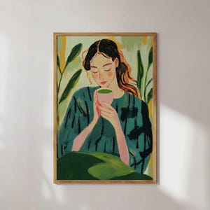 抹茶アートプリント | 美しい抹茶ウォールアート | 日本茶ポスター | トレンディなカフェの装飾 | 抹茶ラテ愛好家へのギフト | 居心地の良いキッチンウォールアート