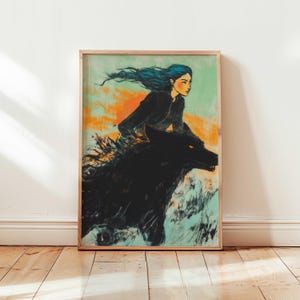 Wild Woman and Wolf Print | Feminine Power Art | Mystical Dark Feminine Decor | Nordic Mythology Wall Art | Shadow Work & Spiritual Print