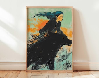 Wolf Druck | Weibliche Kraft Kunst | Mystisches dunkles feminines Dekor | Nordische Mythologie Wandkunst | Schattenarbeit & spiritueller Druck