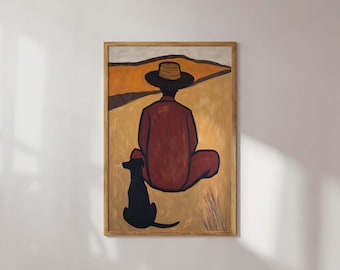 Rustic Cowboy Wall Art Print Minimalist Western Poster Dog Eclectic Wall Art Southwestern Wall Art Desert Poster Horse Poster Farmhouse Art