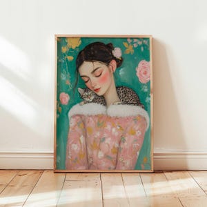 Cat Lover Art Print Modern Cat Art Print Whimsical Cat Art Vintage Style Art Cat Owner Gift Trendy Wall Art  Divine Feminine Art Eclectic
