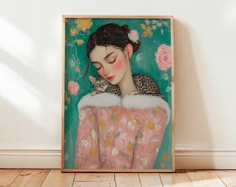 猫好きのアートプリント モダンな猫のアートプリント 気まぐれな猫のアート ヴィンテージスタイルのアート 猫の飼い主へのギフト トレンディな壁アート 神聖な女性的なアート 折衷的な