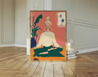 Self Care Wall Art Print Trendy Meditation Poster for Bedroom Bold Minimalist Yoga Girl Meditation Poster Feminine Wall Art Girly Wall Art