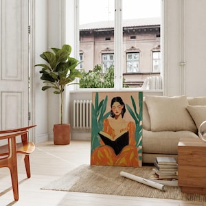 Woman Reading Art Book Lover Wall Art Abstract People Print Reading Nook Decor Cozy Literary Art Eclectic Feminine Prints Modern Boho Art image 3