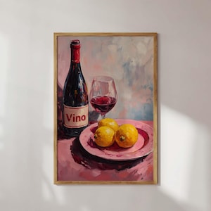 Trendy Colorful Wine and Cheese Art  Vibrant Acrylic Food Painting  Modern Food and Drink Wall Art Henri Matisse Inspired Maximalist Decor
