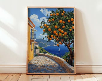 Amalfi Coast Art Print - Coastal Wall Decor Mediterranean Landscape Poster Beach House Artwork Nautical Seaside Painting Italian Travel Art