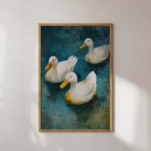 Farmhouse Duck Wall Art Print Whimsical Duck Wall Art Print White Ducks Painting Farmhouse Kitchen Decor Cottagecore Animal Art Rustic Art