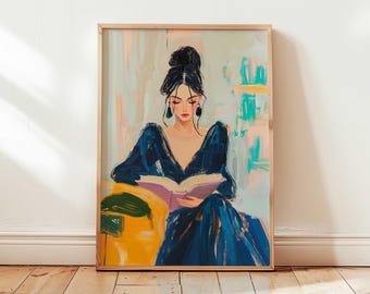 Book Lover Art Print Cozy Reading Wall Art Abstract Woman with Book Literary Decor Bookish Aesthetic Poster Feminine Modern Wall Art
