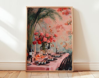 Colorful  Dinner Table Art Print - Maximalist Wall Art for Kitchen Decor, Modern Dining Room Art, Vibrant Canvas, Colorful Wall Art