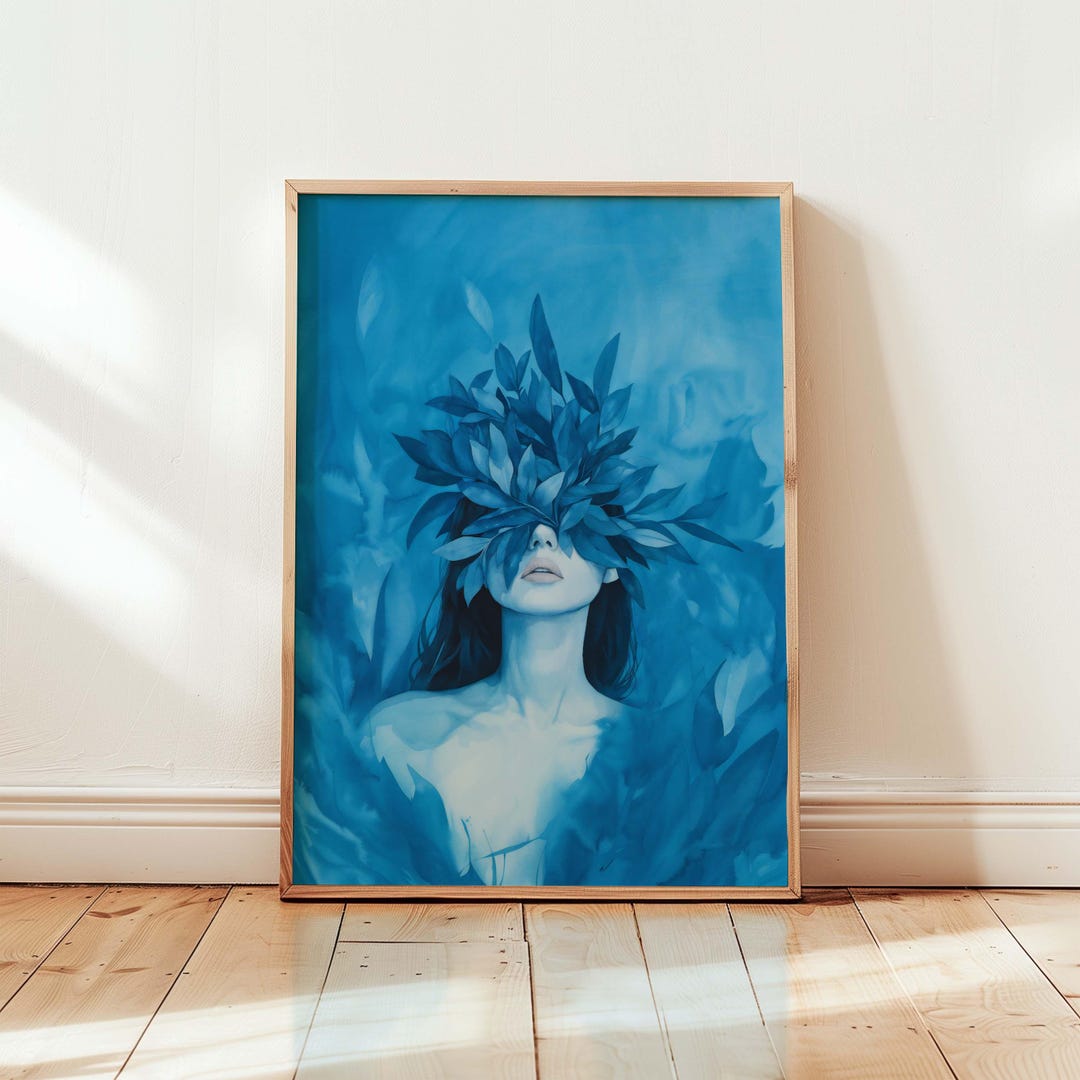 Surreal Blue Woman Print Blue Feminine Wall Art Modern Abstract Wall ...