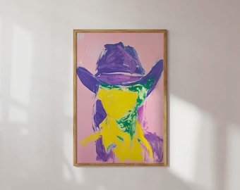 Kleurrijke westerncowboykunst | Abstracte expressionistische westerse print moderne pop-art schilderij gewaagd midden van de eeuw muurdecor zuidwestelijk kunstwerk
