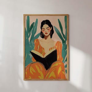 Woman Reading Art Book Lover Wall Art Abstract People Print Reading Nook Decor Cozy Literary Art Eclectic Feminine Prints Modern Boho Art image 2