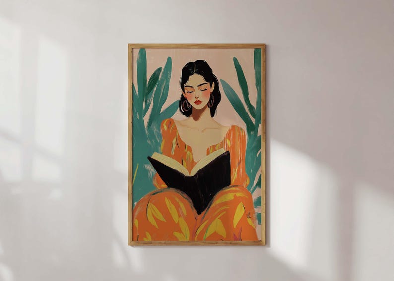 Woman Reading Art Book Lover Wall Art Abstract People Print Reading Nook Decor Cozy Literary Art Eclectic Feminine Prints Modern Boho Art image 2