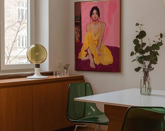 Eclectic Wall Art Maximalist Decor Colorful Modern Art Fashion Wall Art Trendy Woman Portrait Bold Feminine Painting Aesthetic Print