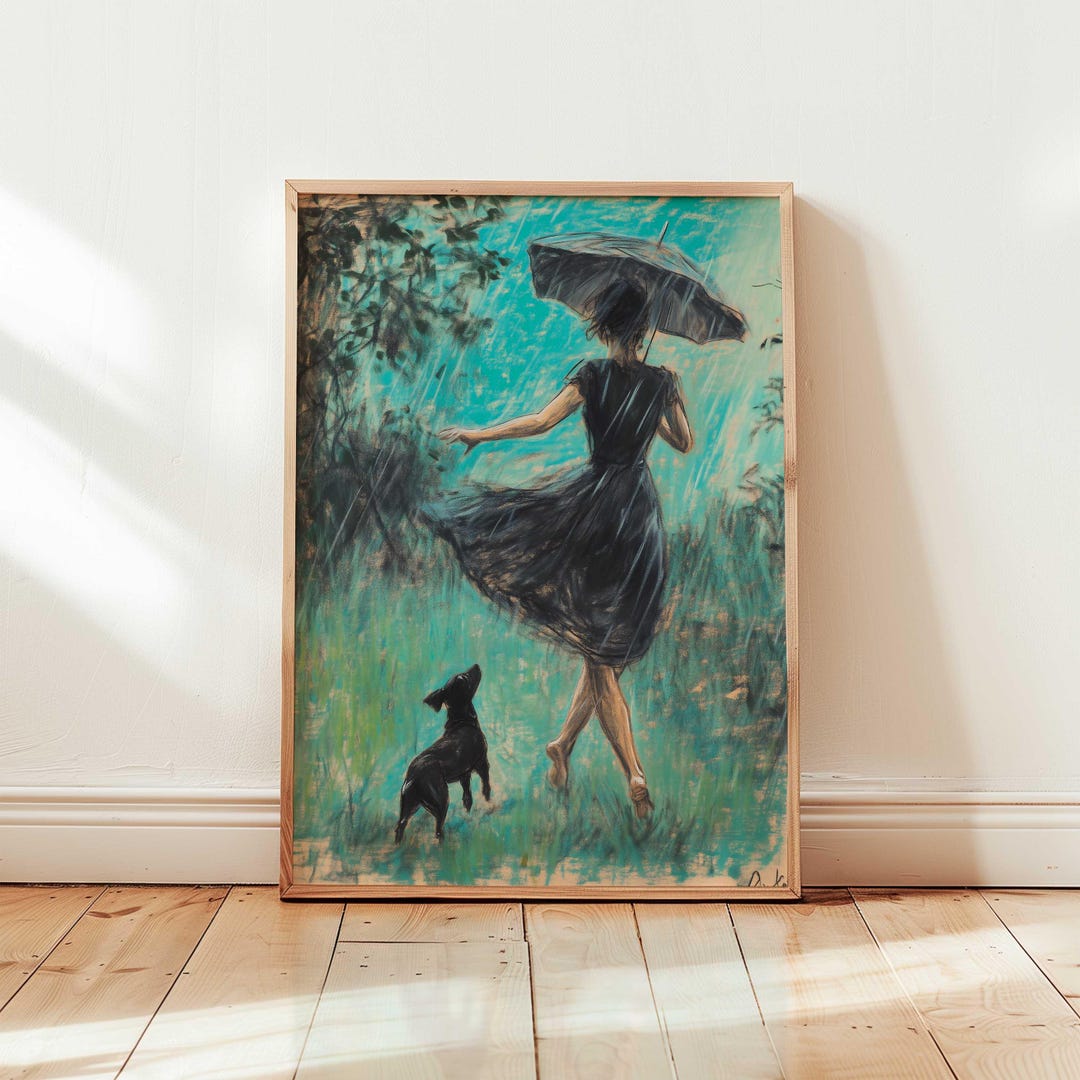 The Rain Girl and Her Dog Art Print | Balletcore Aesthetic Decor ...