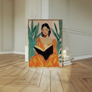 Woman Reading Art Book Lover Wall Art Abstract People Print Reading Nook Decor Cozy Literary Art Eclectic Feminine Prints Modern Boho Art image 1