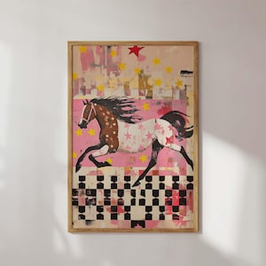 Colorful Western Horse Art Print | Modern Acrylic Painting | Southwestern Wall Decor | Expressionist Equestrian Artwork | Boho Ranch Style