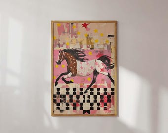 Colorful Western Horse Art Print | Modern Acrylic Painting | Southwestern Wall Decor | Expressionist Equestrian Artwork | Boho Ranch Style