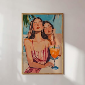 Sun Kissed Getaway Trendige Strand Mädchen Wand Kunst Ästhetische Boho Reise Dekor Moderne Küsten Druck Sommer Cocktail Poster Ästhetische Wandkunst