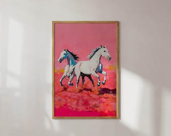 抽象的な馬の絵画：モダンな牧場スタイルのウォールアート - フレーム