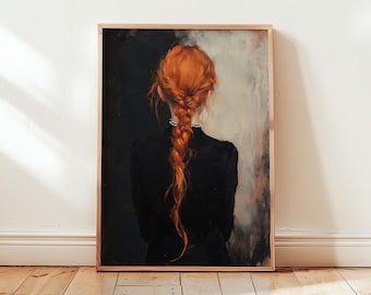 Redhead Aesthetic Wall Art | Moody Vintage Portrait | Dark Feminine Energy Print | Cottagecore Victorian Decor | Romantic Old Money Vibe