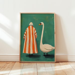 Arte moderna colorata Dopamina Decor Arte murale Arte murale eclettica Stampa astratta colorata Arte murale alla moda Arte murale massimalista Arte di cigni e donne