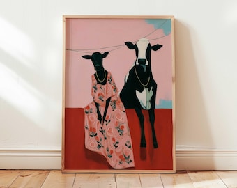 Whimsical Cow Wall Art Surreal Farm Animal Print Maximalist Wall Art Farmhouse Wall Art Rustic Farmhouse Decor  Whimsical Rural Print